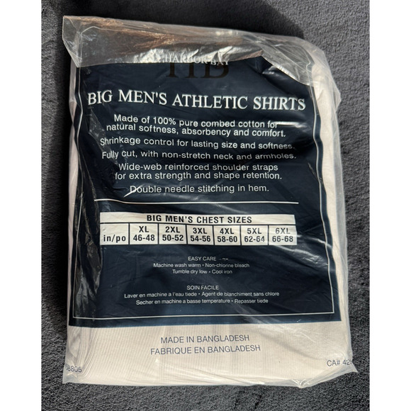 Harbor Bay Tank A-Shirts Big Men's 5XL 62-64 Ribbed Cotton Undershirts 2 Pack - Picture 4 of 5